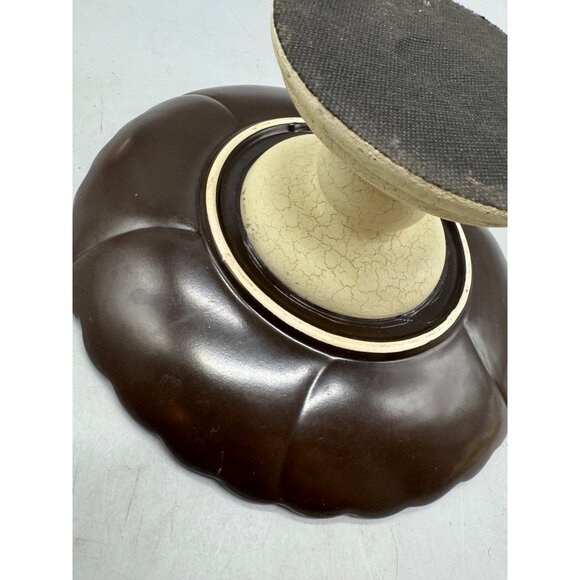 Blue Ceramic Pedestal Plate Scalloped Design Crackle & Brown Base Serving READ - Picture 4 of 6